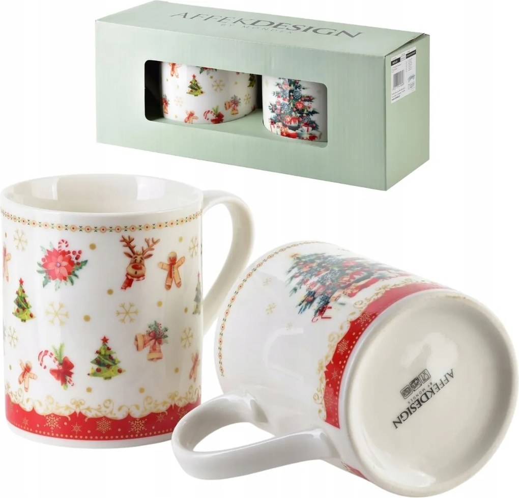 Karácsonyi Bögre 2 db-os Kávé Tea Szett Ajándék 400ml Porcelán