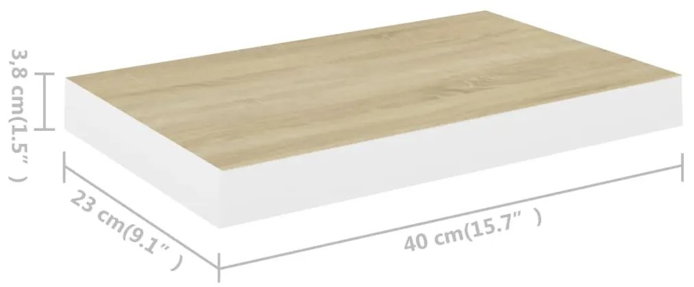 4 db tölgyszínű és fehér MDF lebegő fali polc 40 x 23 x 3,8 cm
