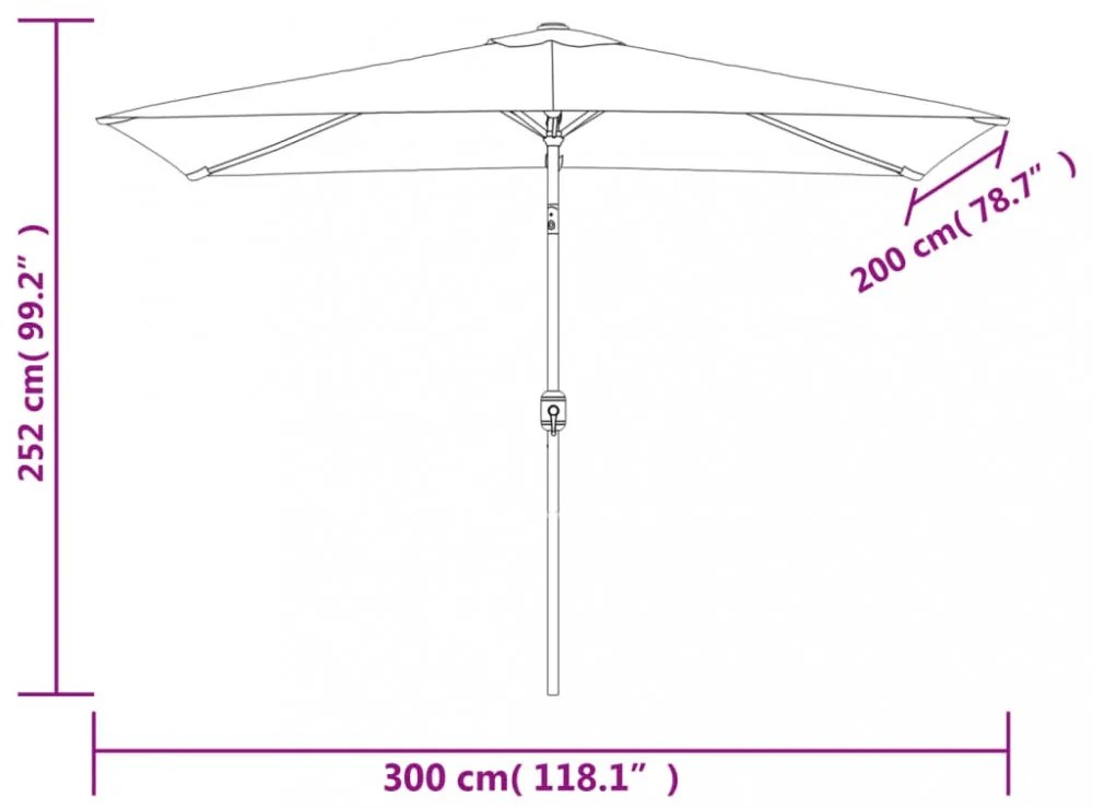 tópszínű kültéri napernyő fémrúddal 300x200 cm