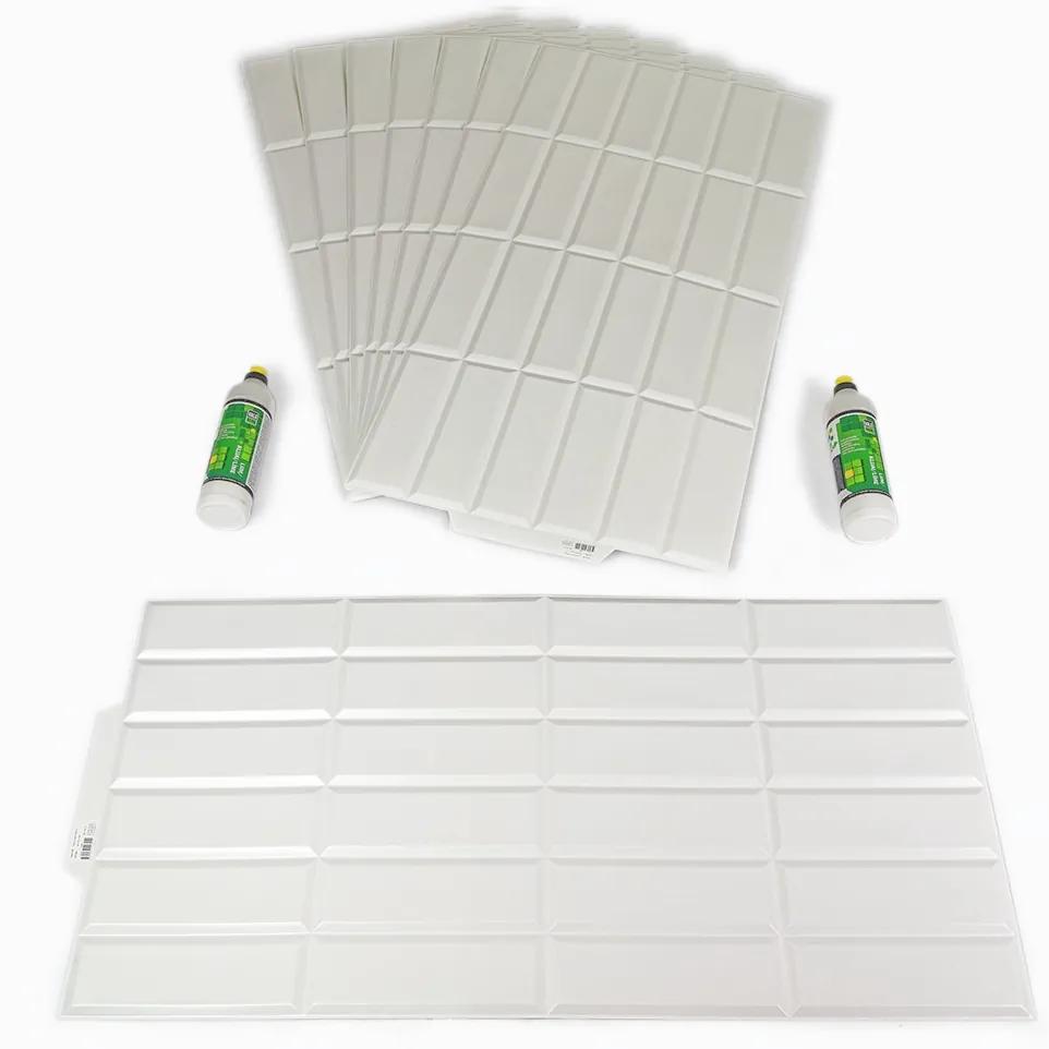 3D PVC falpanel Fényes fehér csempe mintás, csomag (10 db+ragasztó)