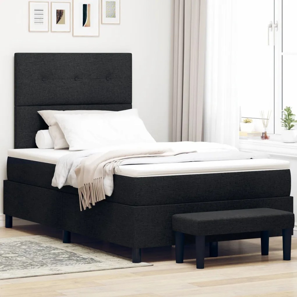 Box Spring Ágy matraccal és pad fekete 120x200 cm szövet