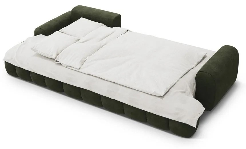 Zöld bársony kinyitható-tárolóhelyes sarokkanapé (bal oldali-heverő résszel) Linz – Cosmopolitan Design