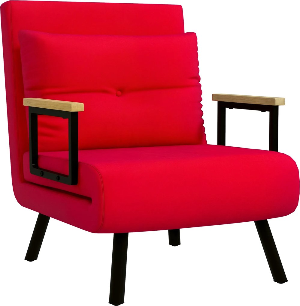 HOMCOM 5 szintes állítható háttámlájú kanapéágy párnákkal, szövet borítással, acélból és fából, 63x73x81 cm, piros | Aosom