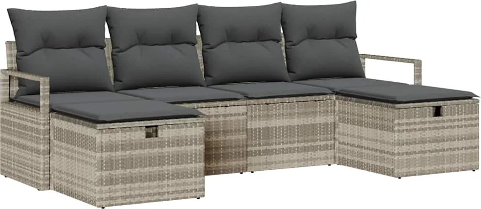 vidaXL Kanapé Szett párnával tárolóval 6 pcs Világosszürke polirattan