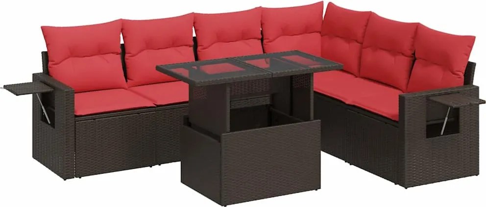vidaXL 7 részes barna polyrattan akácfa kerti ülőgarnitúra párnákkal