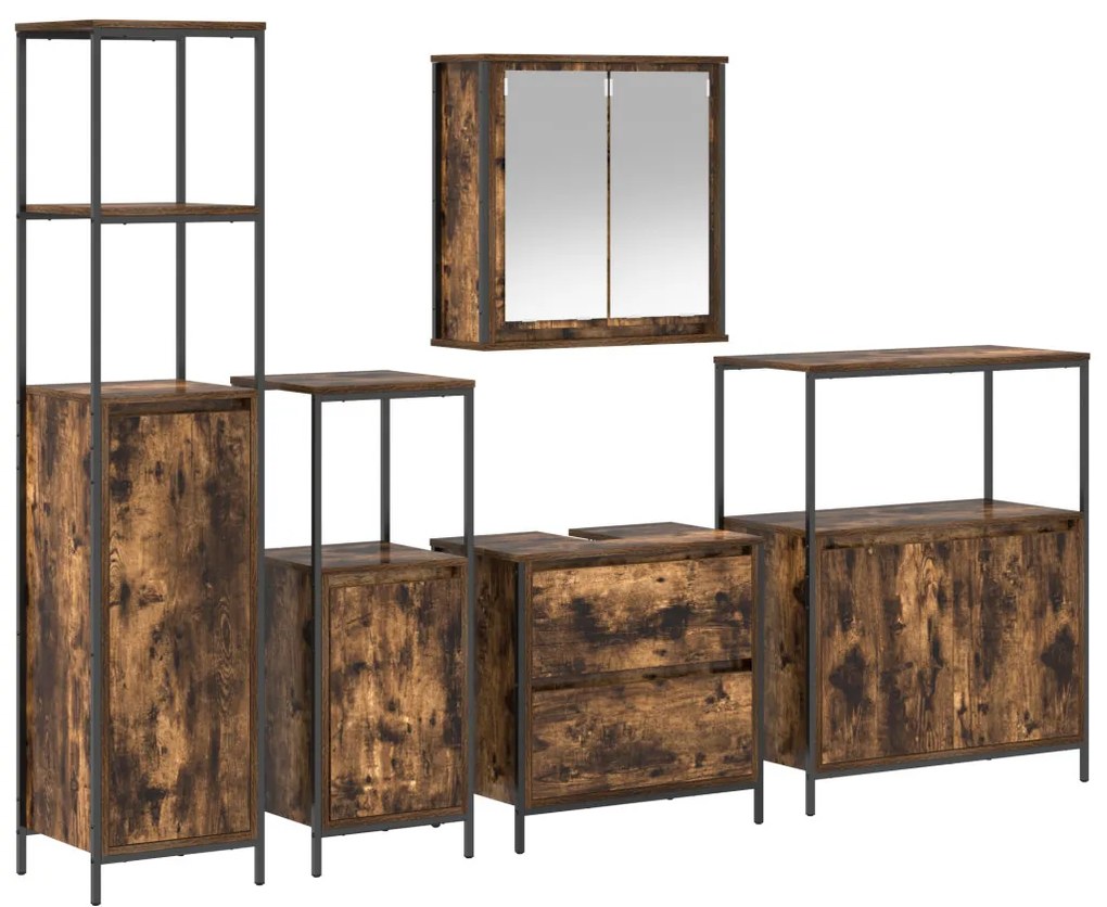 vidaXL Fürdőszoba bútor szett 5 pcs Barna 76.5 x 35 x 95 cm Faanyag