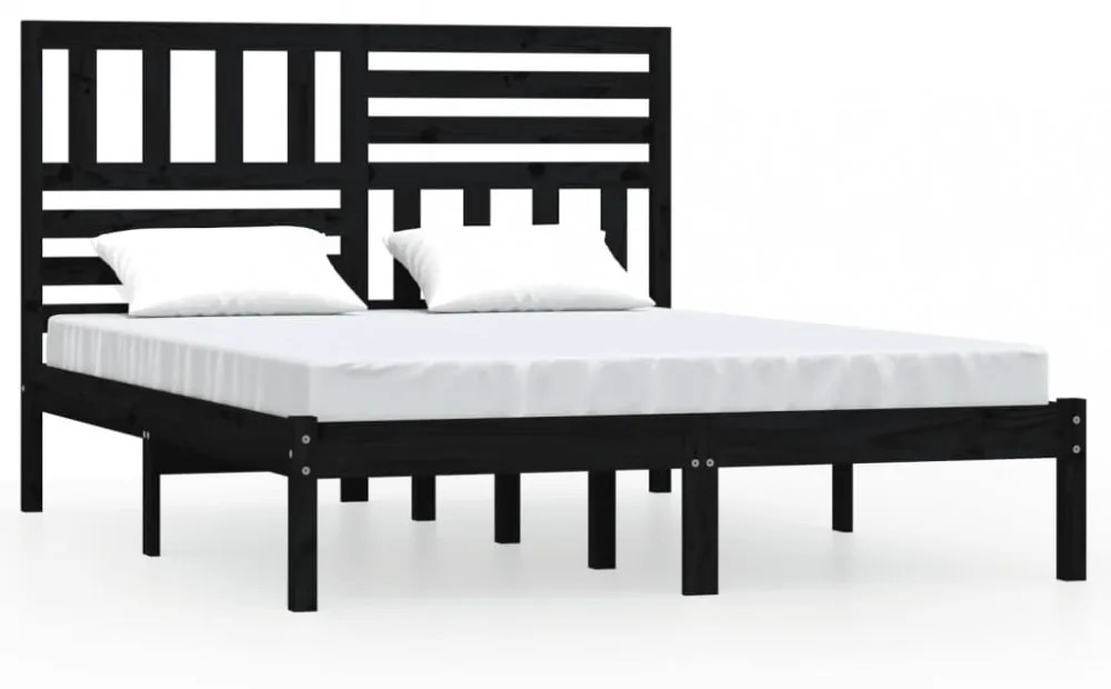 fekete franciaágy tömör fenyőfa ágykeret 150x200 cm