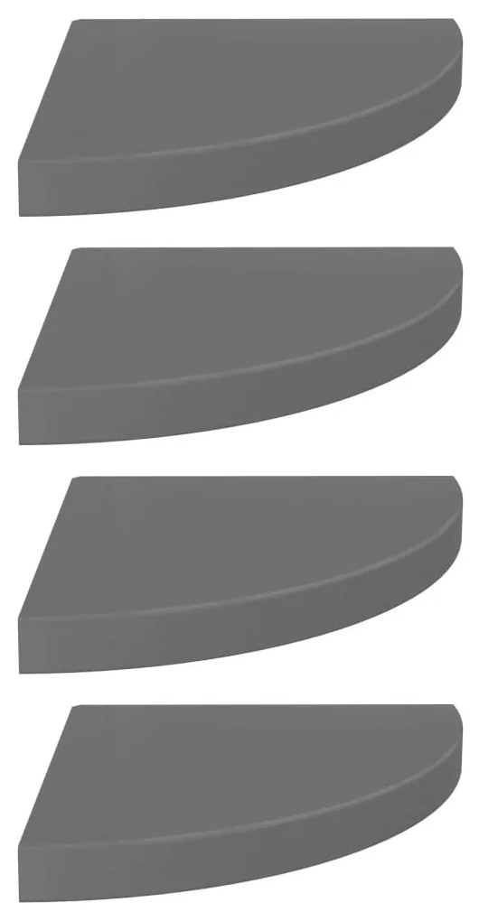 4 db magasfényű szürke MDF lebegő sarokpolc 35 x 35 x 3,8 cm