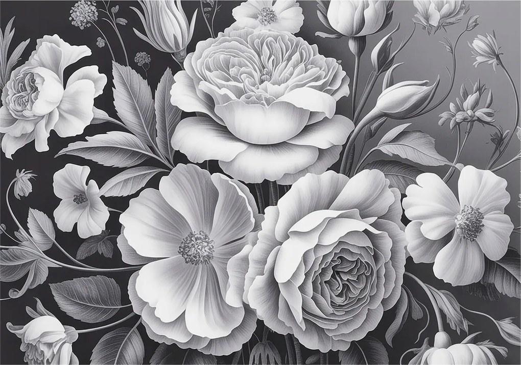 Divatos Flizelin Tapéta Ragasztóval Falra 3D Szürke virágok 208x146 Ragasztó