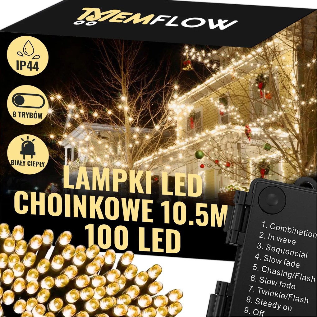 Karácsonyfa Fényfüzér 100LED Dekoratív Meleg Fehér Elemes 10,5M