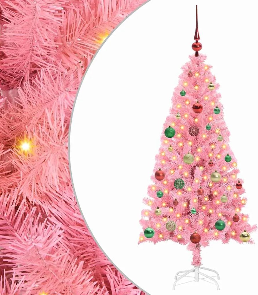vidaXL Karácsonyfa 150 LED-del állvánnyal Rózsaszín 150 cm PVC