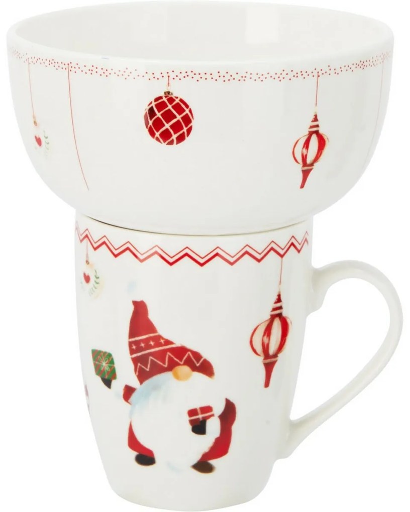 Porcelain mug and bowl set Christmas elf