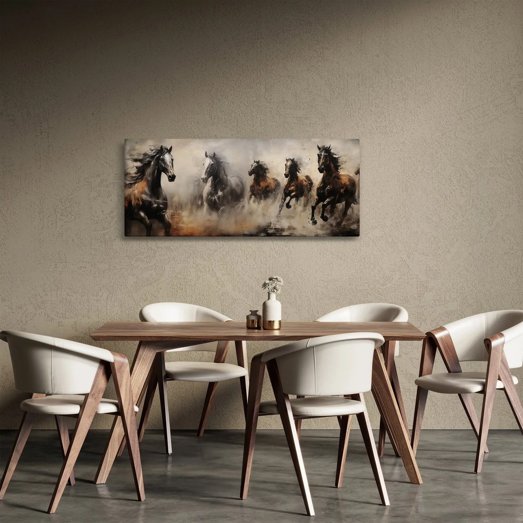 Kép - Olajfestmény lovakról (120x50 cm)