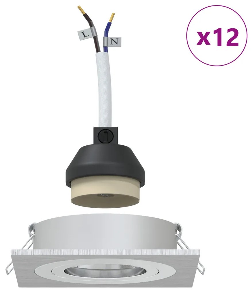 Beépített Spotlámpák 12 db Négyzet GU10 Ezüst 91x91 mm