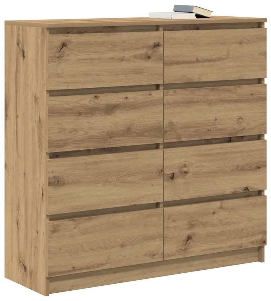 kézműves tölgy színű szerelt fa tálalószekrény 100x35x99 cm