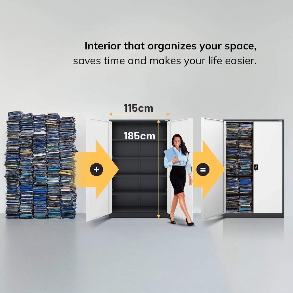 Fém iratszekrény JAN II, 1150 x 185 x 400 mm, antracit-fehér