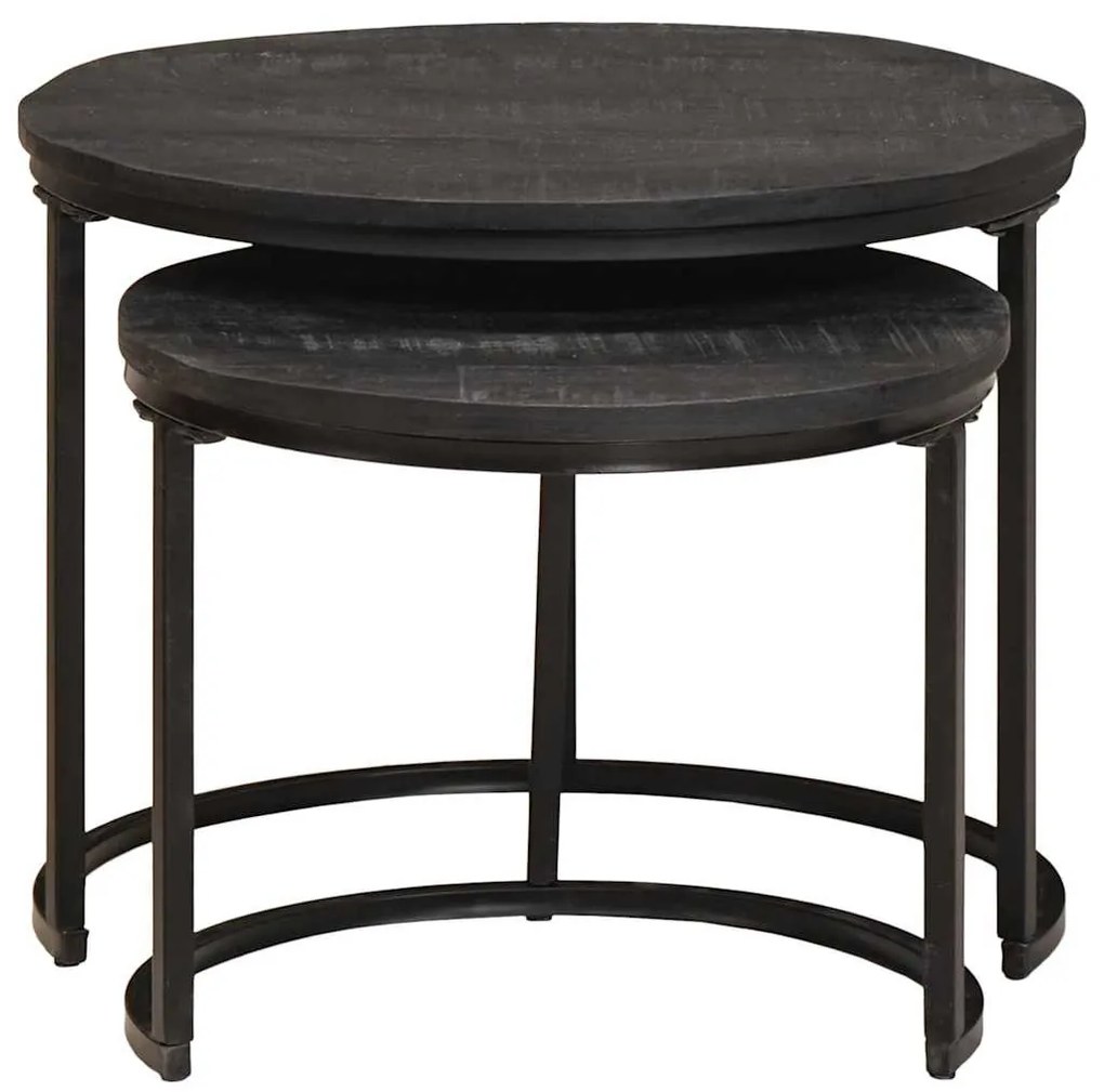 vidaXL Fészkelt Kávézó Asztalok 2 pcs Fekete Tömör mangófa és acél