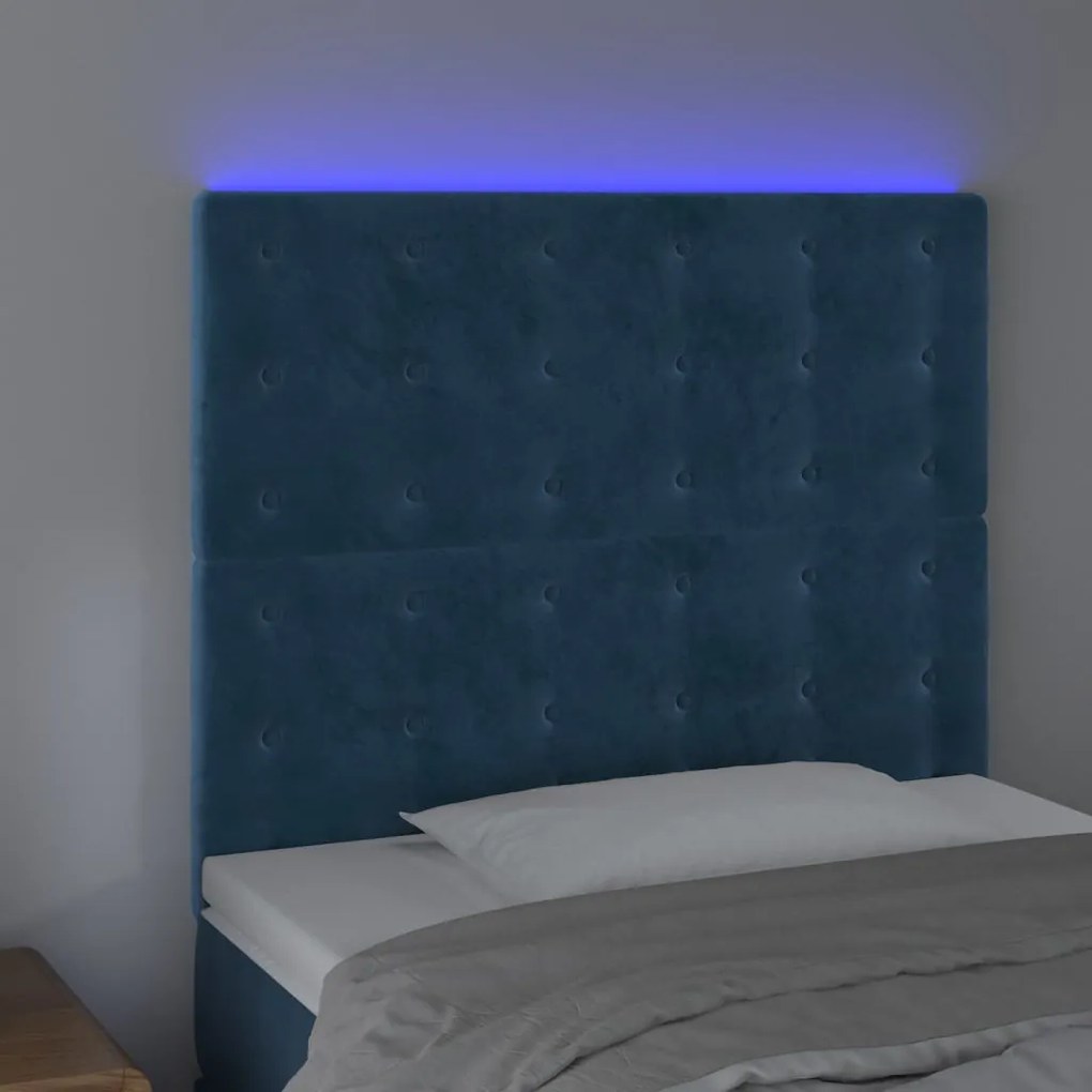 sötétkék bársony LED-es fejtámla 80x5x118/128 cm