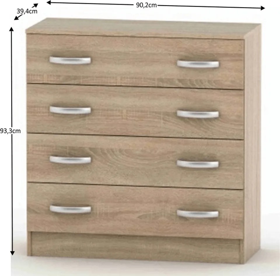 4-fiókos komód, tölgy sonoma, BETTY 2 BE02-007-00