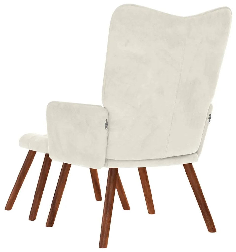 krémszínű bársony pihenőfotel zsámolynal