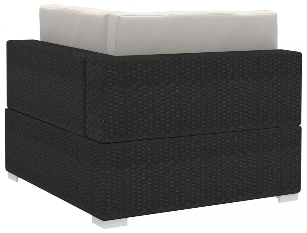 3 darabos fekete polyrattan kerti ülőgarnitúra párnákkal