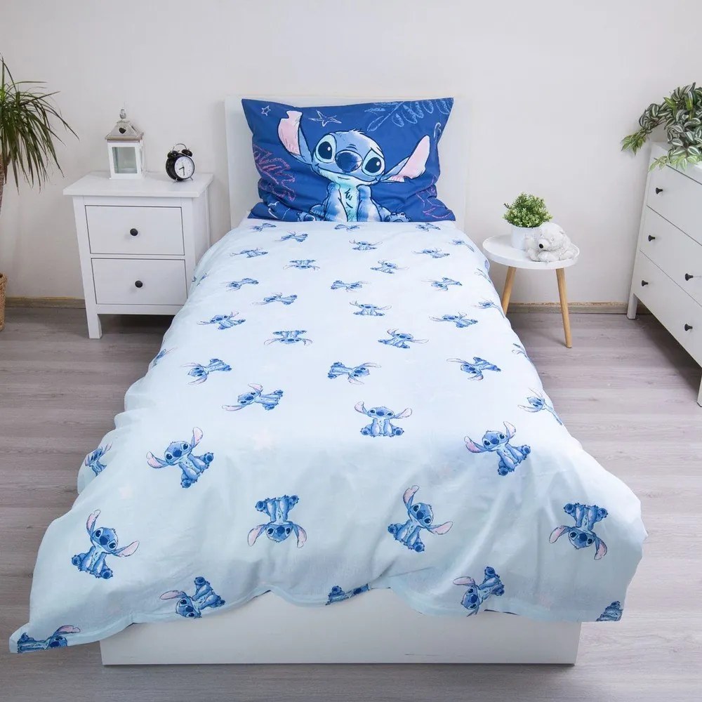 Kék egyszemélyes pamut gyerek ágyneműhuzat 140x200 cm Lilo & Stitch "Aloha" – Jerry Fabrics