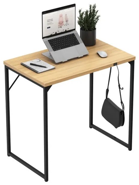 Íróasztal, acélszerkezet, kompakt méret, 80x50 cm tölgyfa