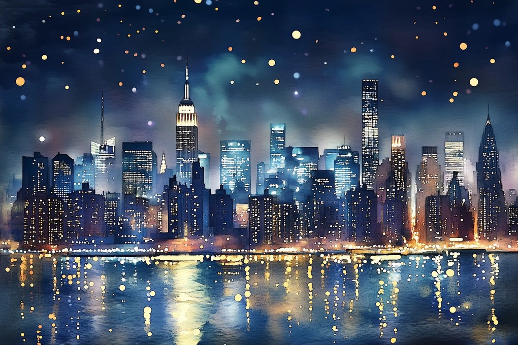 Fotótapéta Flizelina Város Panoráma New York Manhattan Éjszaka 368x254 ragasztó