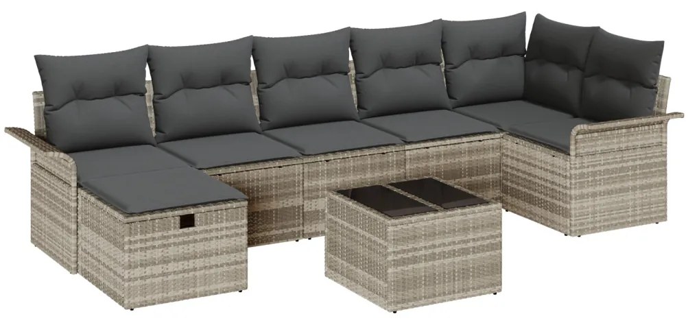 8 Darabos Kertkanapé Szett Párnákkal Világosszürke Poli Rattan, 2 Személyes Kertkanapé Tárolóval &amp; Párnákkal Világosszürke Poli Rattan