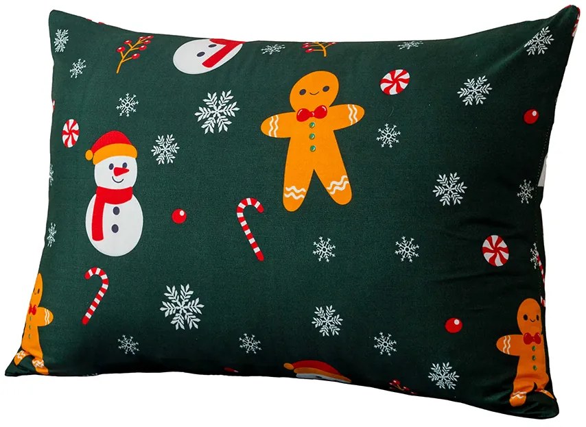 SNOWMAN AND GINGERBREAD 50x70 cm zöld mikroszálas párnahuzat