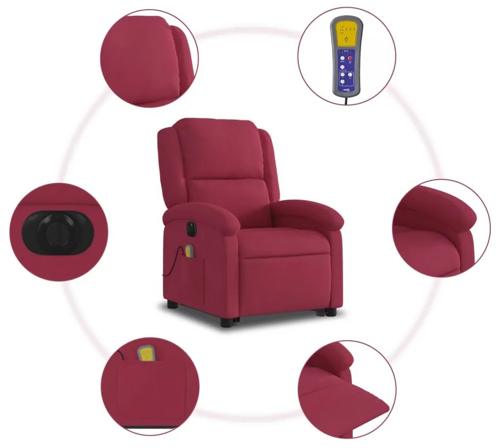 elektromos felállást segítő bordó bársony masszázsfotel