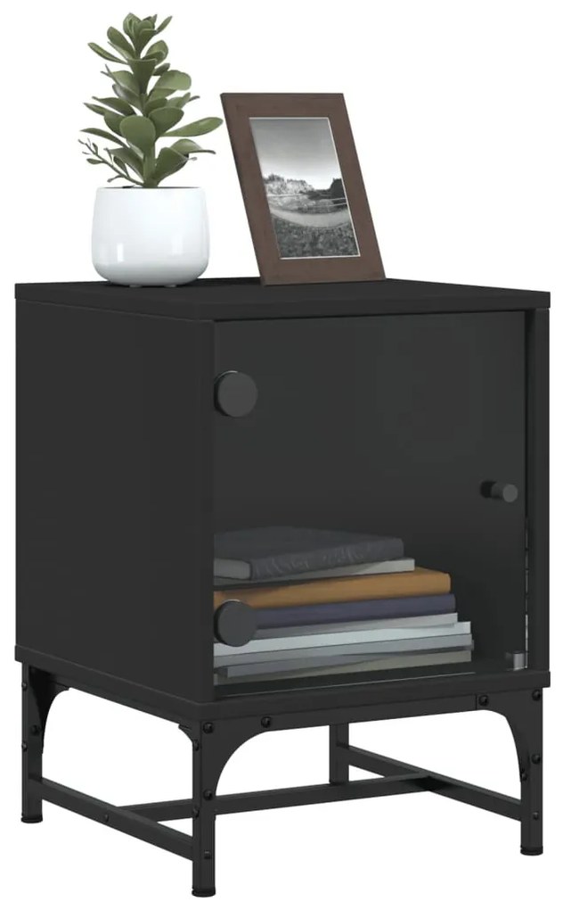 2 db fekete éjjeliszekrény üveg ajtóval 35 x 37 x 50 cm