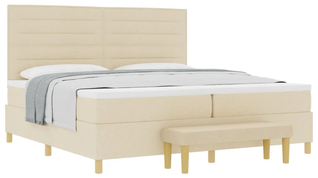 Boxspring Ágy Mattal és Pad Krém 200x200 cm Szövet