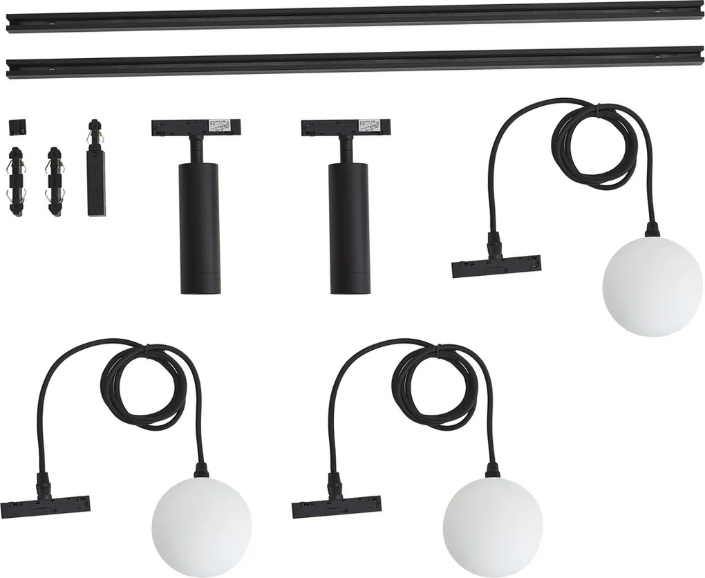 Modern fekete sínrendszer 2 spotlámpával és 3 függőlámpával, 1 fázisú - Slimline Uzzy Eira