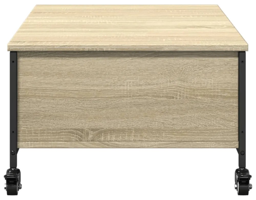 sonoma tölgy szerelt fa dohányzóasztal kerekekkel 91x55x34cm