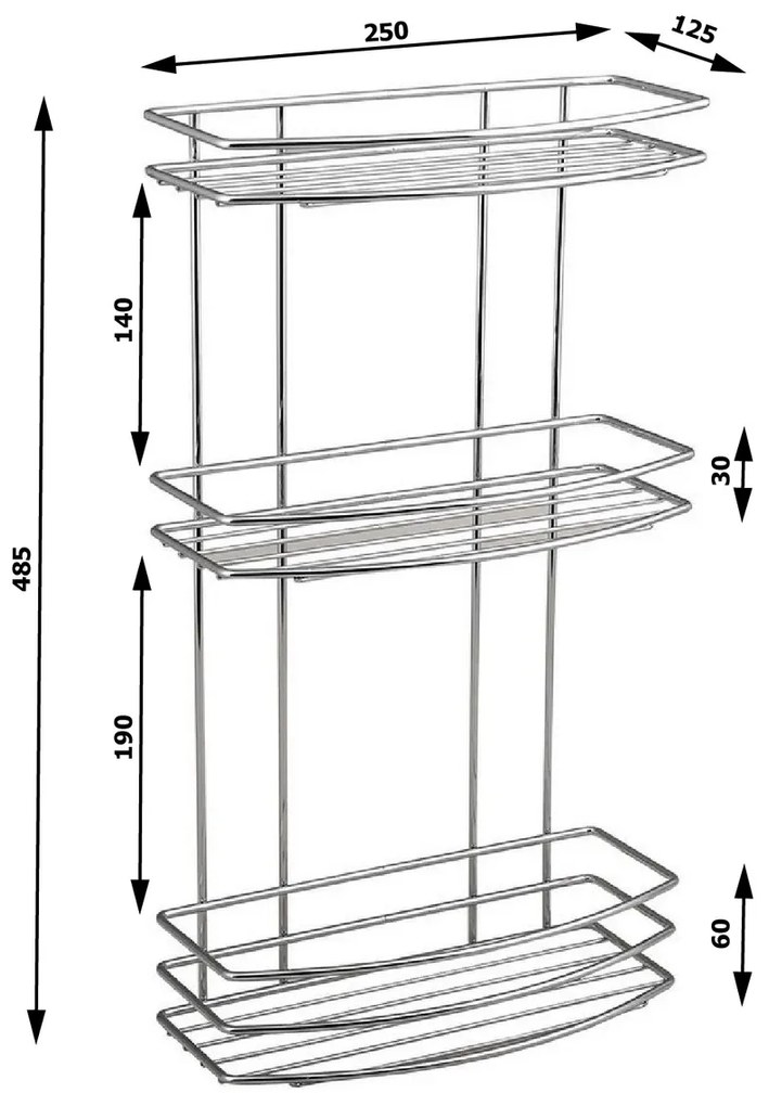 AQUALINE 37045 krómozott hármas polc, ezüst