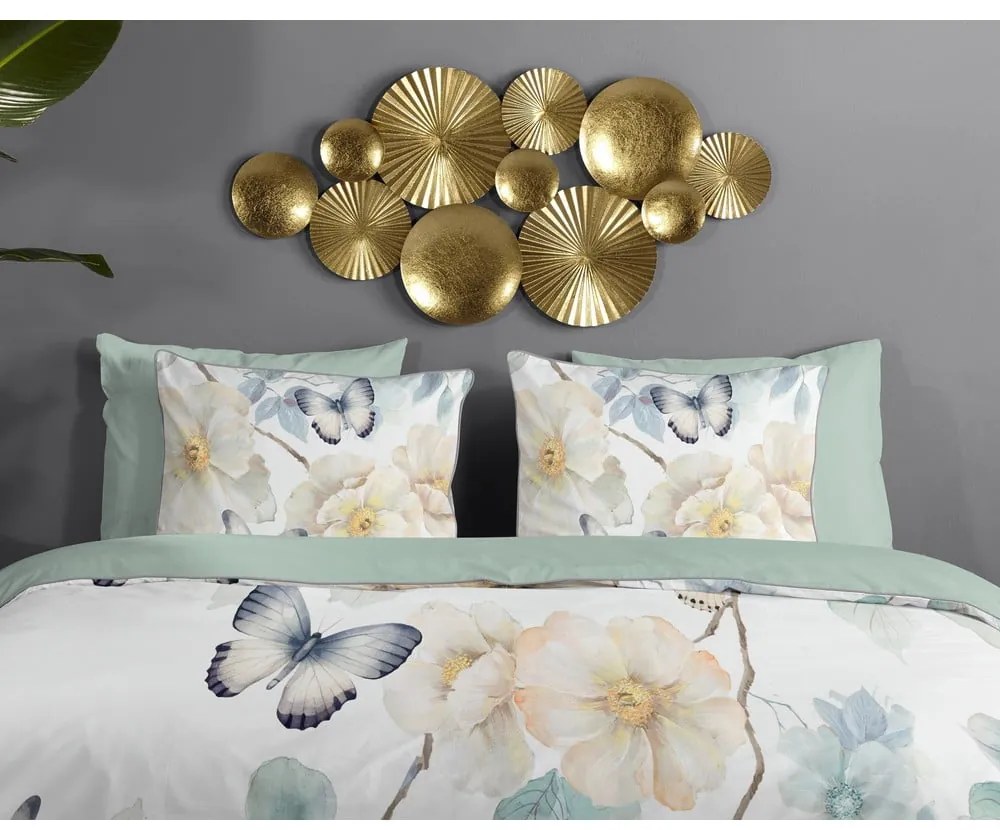 Fehér-zöld egyszemélyes-hosszabbított pamut-szatén ágyneműhuzat 140x220 cm Adiwanya – Descanso