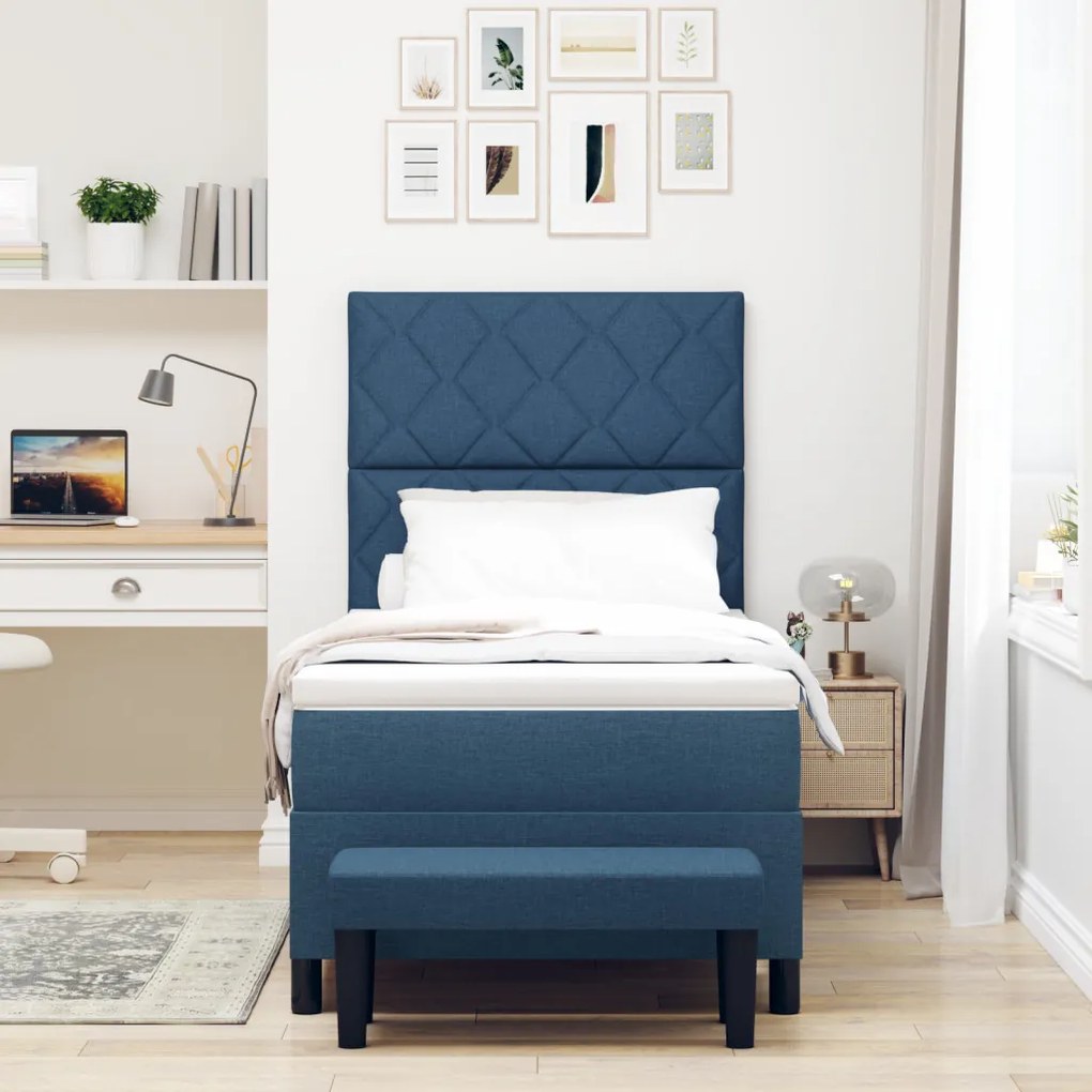 Boxspring Ágy Matraccal és Pad Kék 100x200 cm Szövet