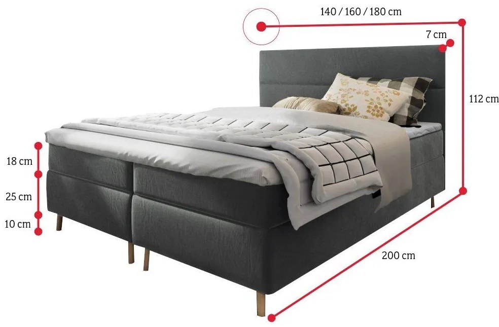 LANTA kárpitozott boxspring ágy, 140x200,  kronos 15