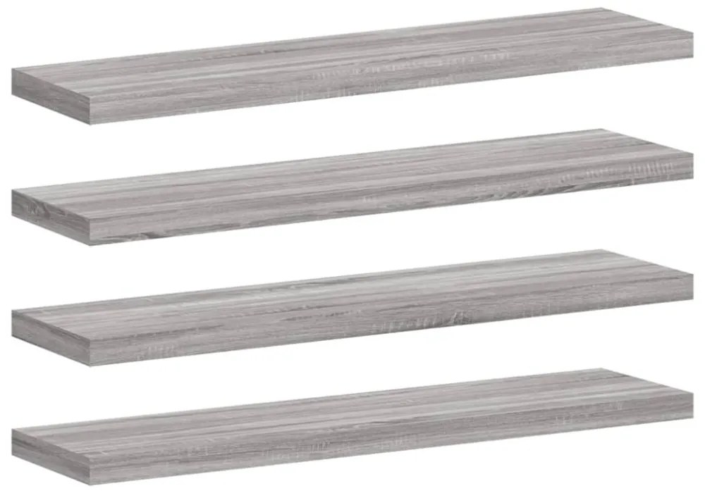 4 db szürke sonoma színű szerelt fa fali polc 40 x 10 x 1,5 cm