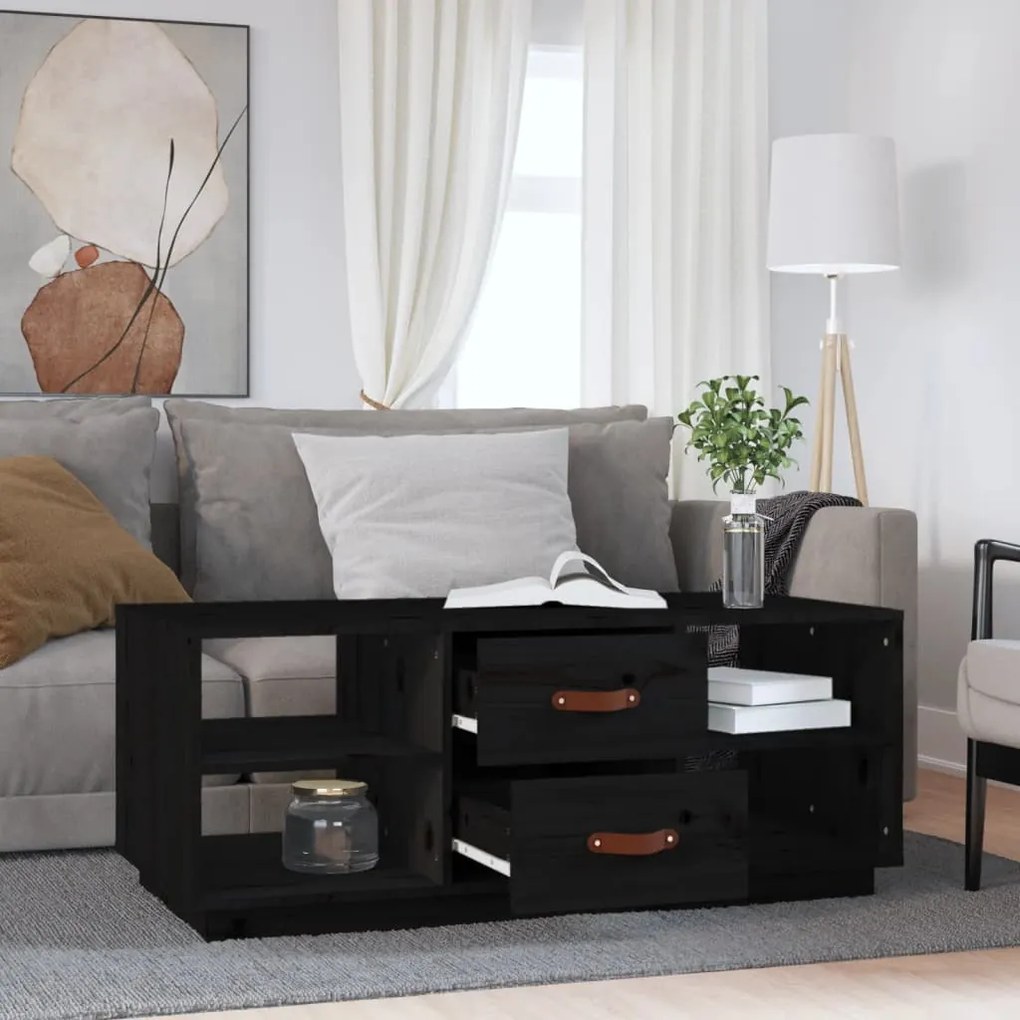 Fekete tömör fenyőfa dohányzóasztal 100 x 50 x 41 cm