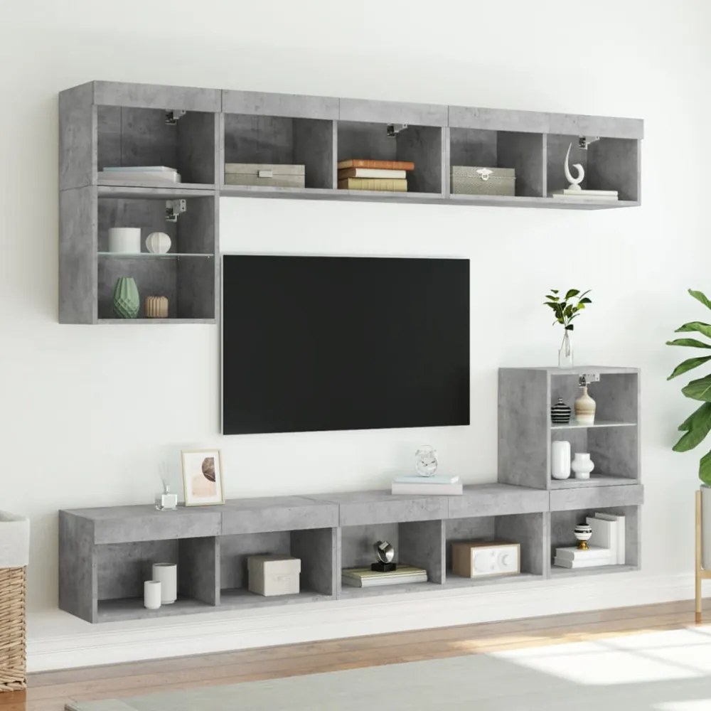 2 db betonszürke TV-szekrény LED-világítással 80x30x30 cm