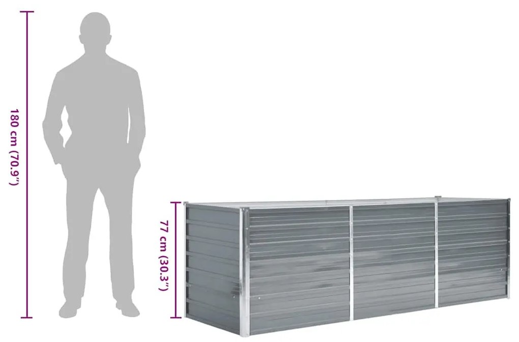 szürke horganyzott acél kerti magaságyás 240 x 80 x 77 cm