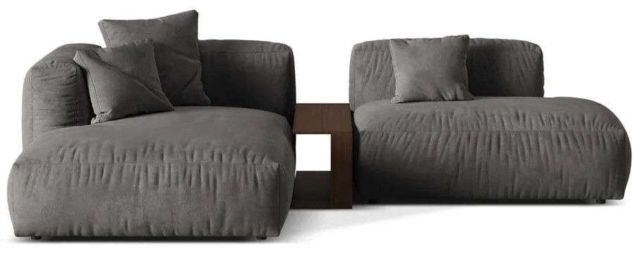 Szürke bársony moduláris sarokkanapé (bal oldali-heverő résszel) Martina – Micadoni