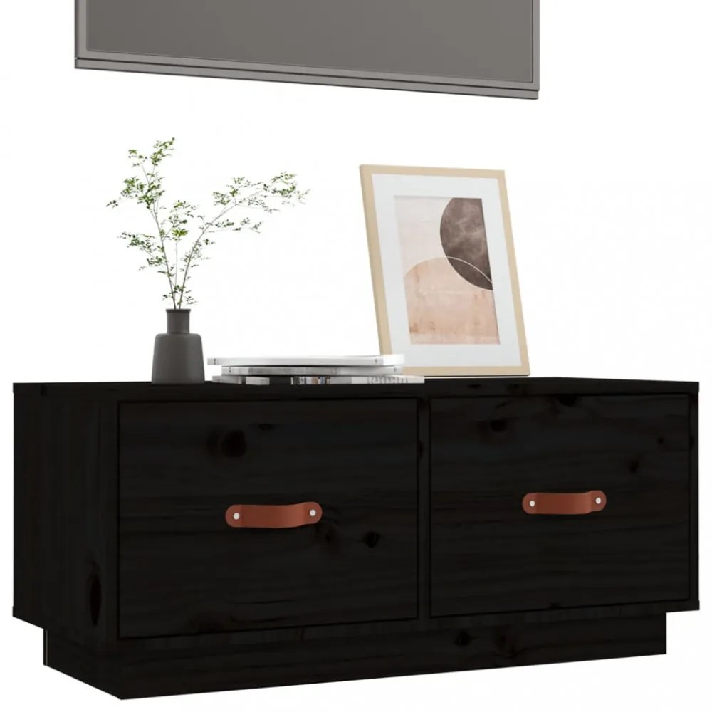 fekete tömör fenyőfa TV-szekrény 80 x 34 x 35 cm