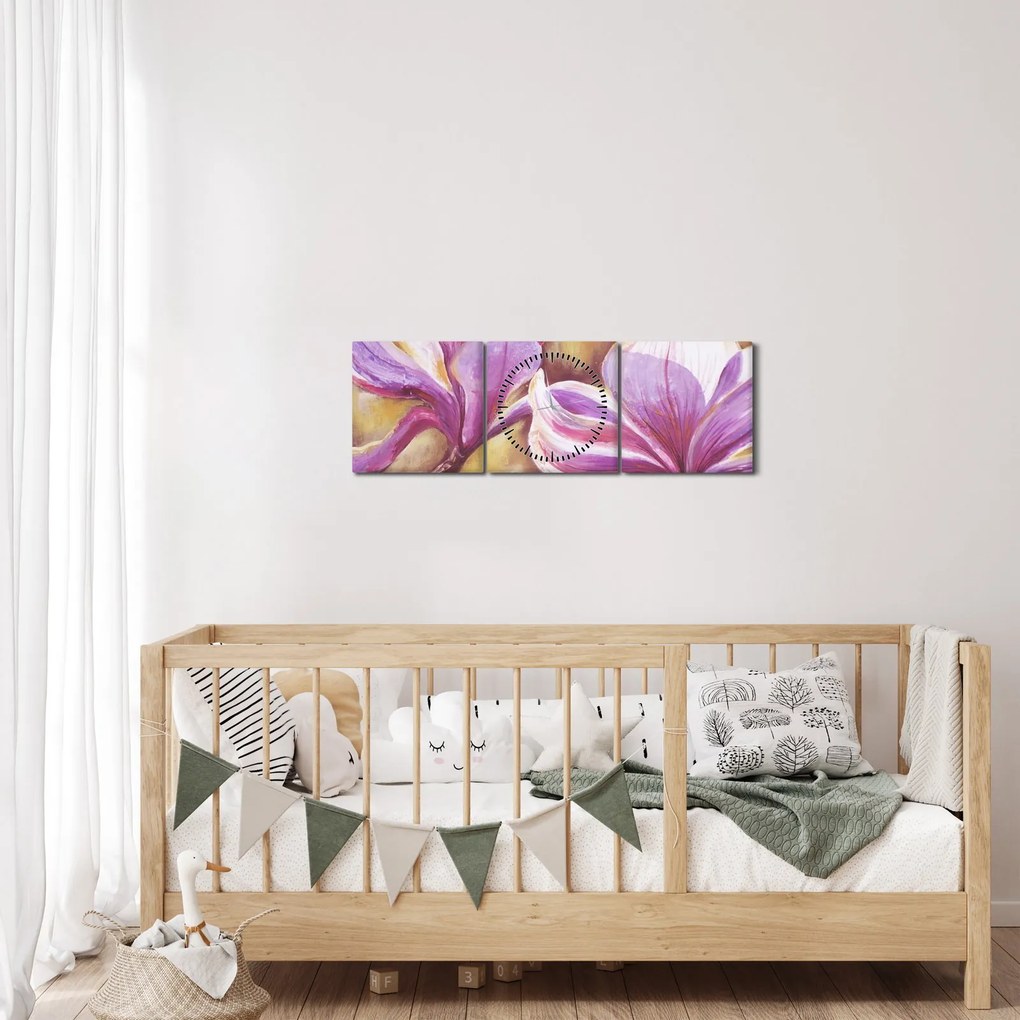 Kép - Magnólia virágok (órával) (90x30 cm)