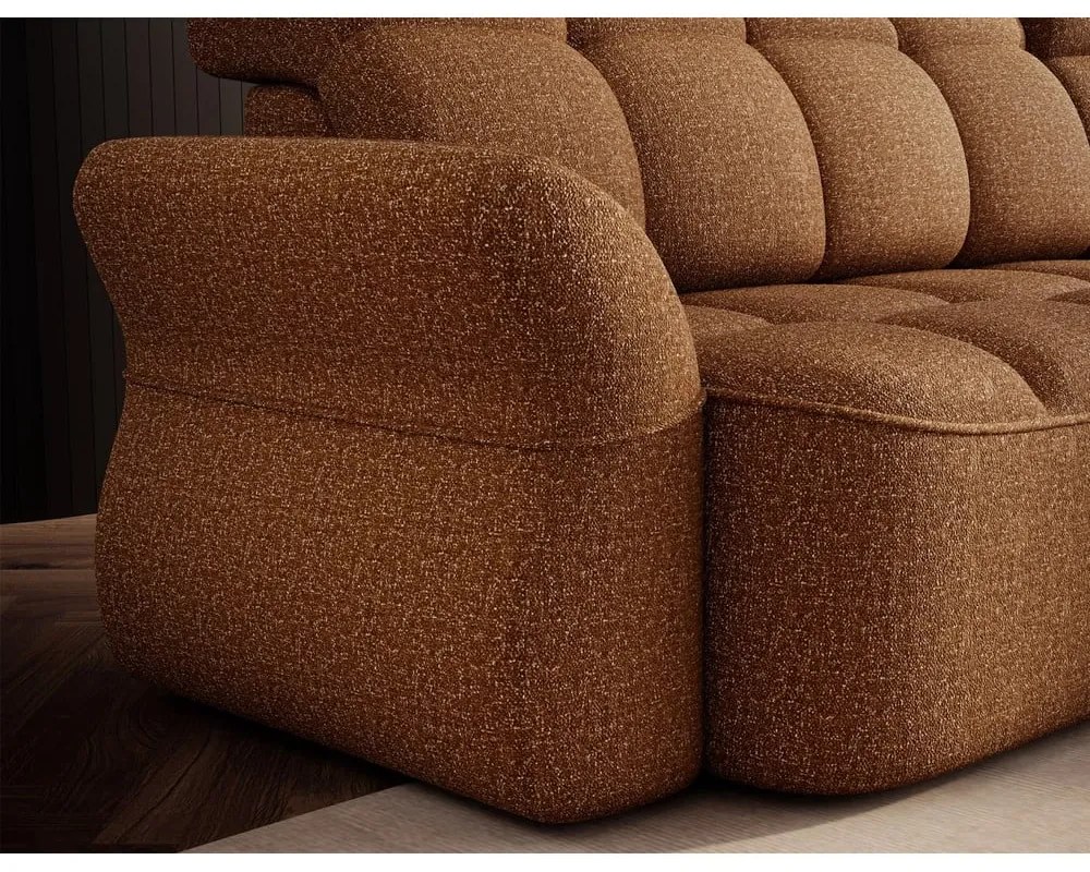 Sárga-barna bársony kinyitható-tárolóhelyes sarokkanapé (jobb oldali-heverő résszel) Beneth – ELTAP