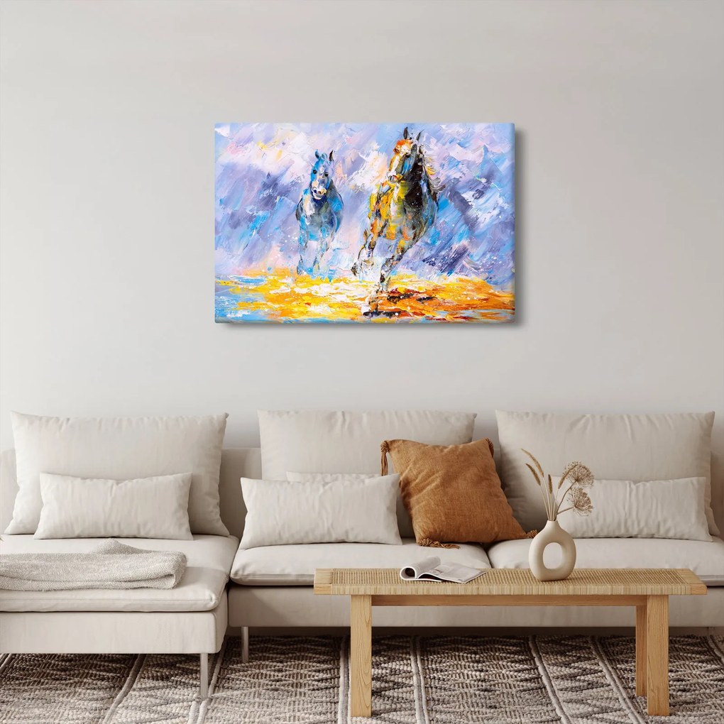 Futó lovak képe, olajfestmény (90x60 cm)