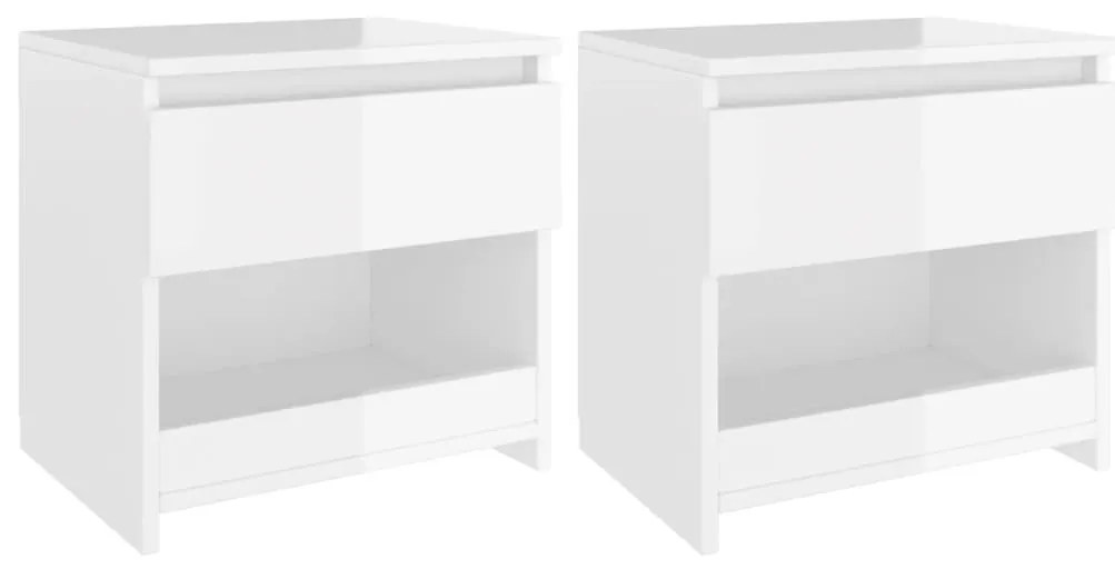 2 db magasfényű fehér szerelt fa éjjeliszekrény 40 x 30 x 39 cm