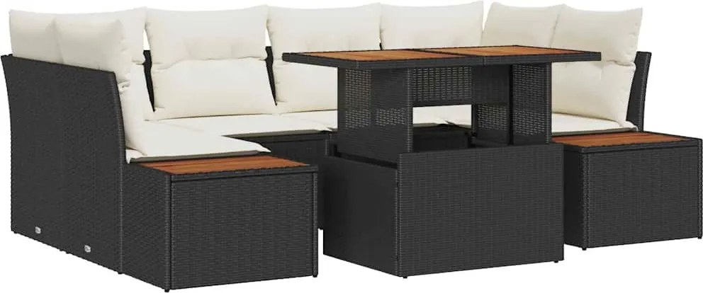vidaXL Kerti Kanapé Szett tárolóval 7 pcs Fekete Poli rattan